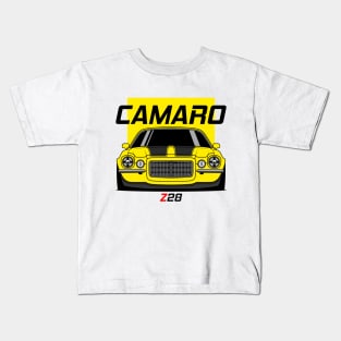 Front Racing Yellow Camaro Z 28 Kids T-Shirt